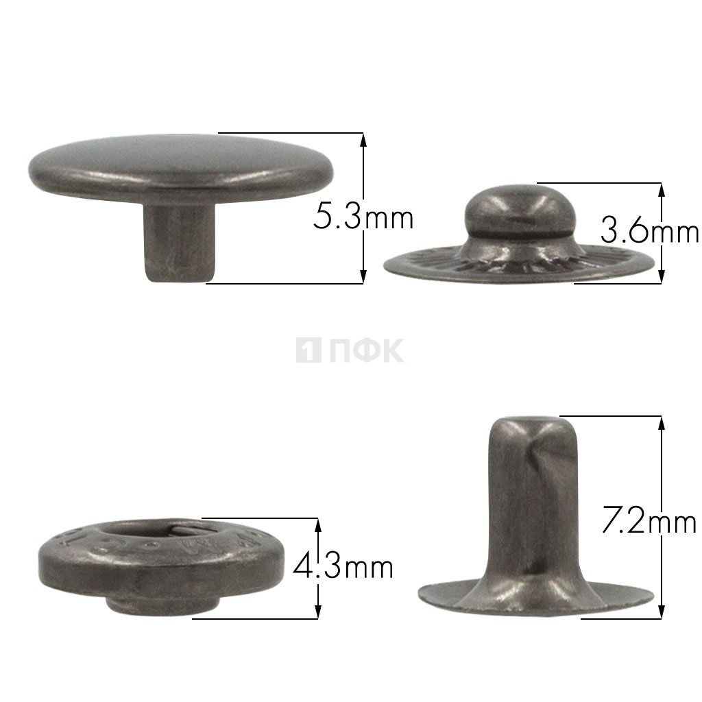 Кнопка для одежды 12,5мм Альфа сталь цв никель тем (уп 1440шт) STORM